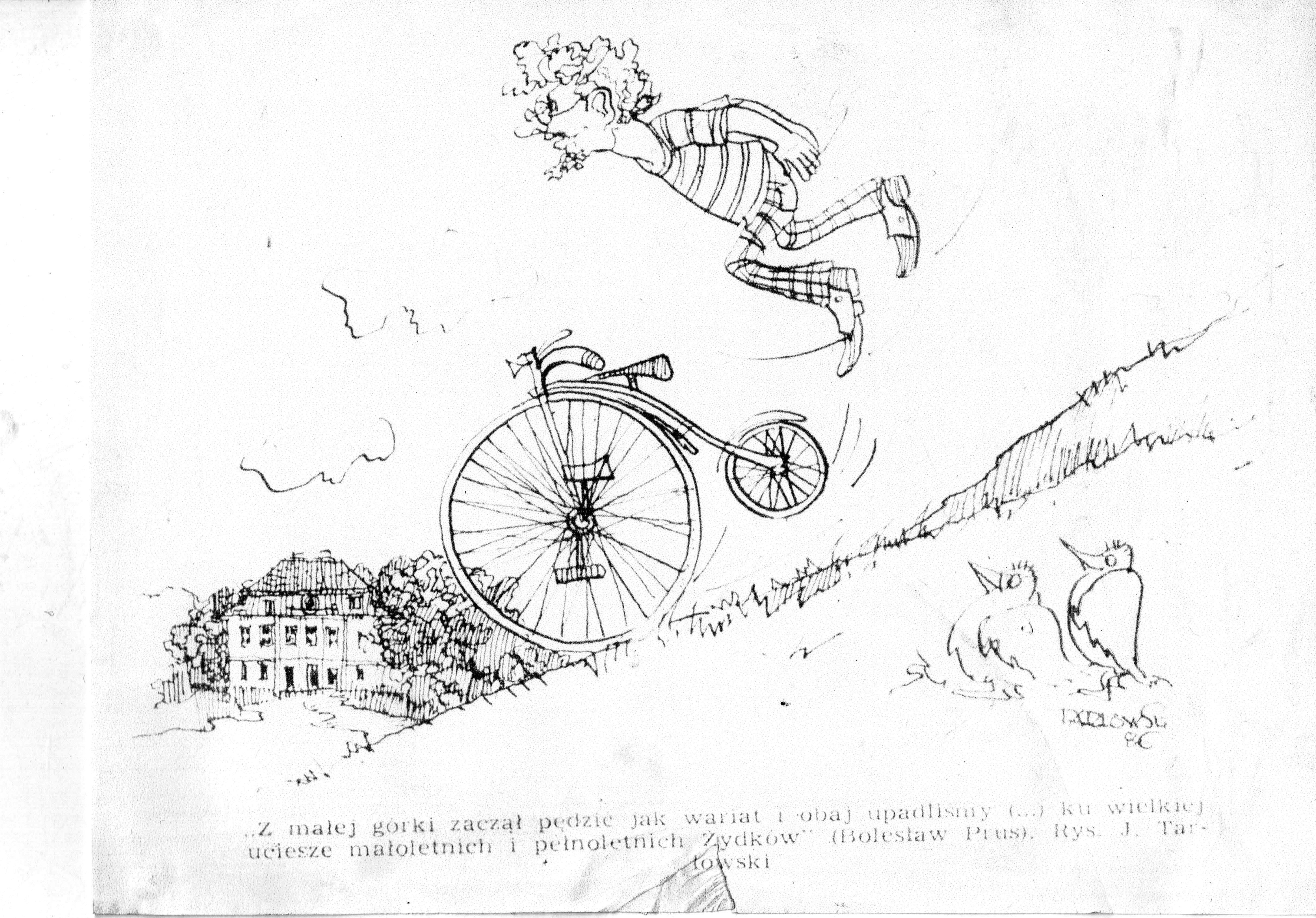 Prus na bicyklu w karykaturze